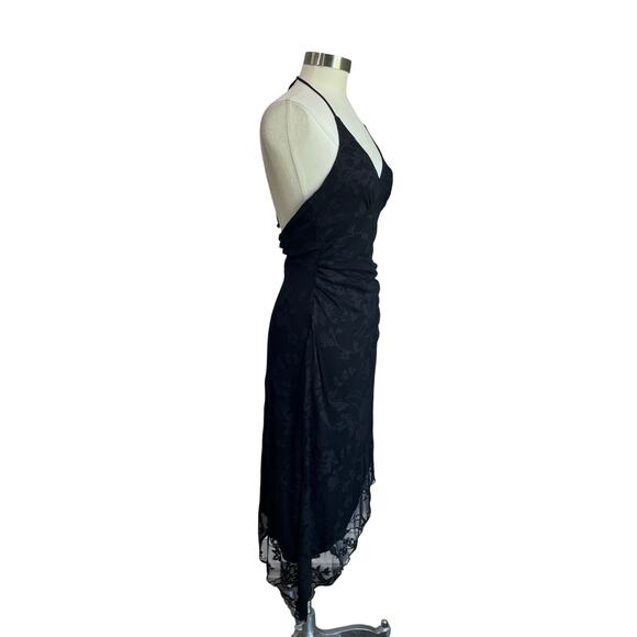 Y2K La Chateau Asymmetrical Hem Black Halter Whimsigoth Lace Dress Size Small - Picture 2 of 10